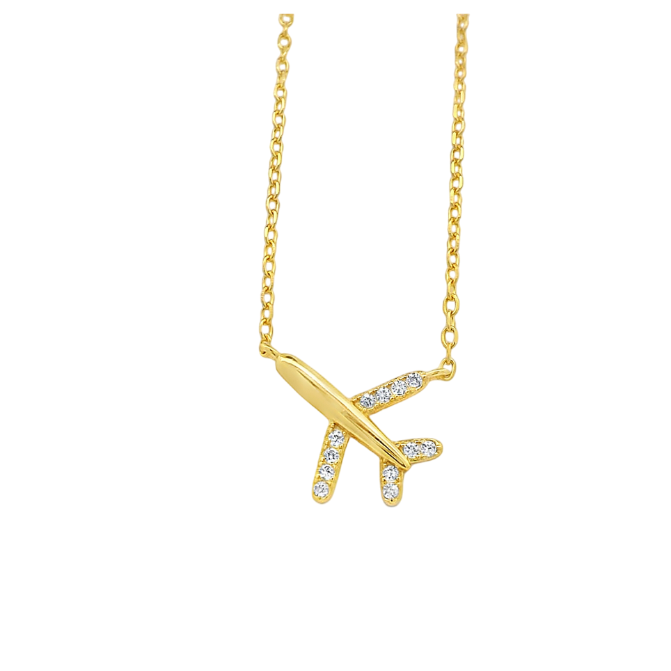 Bild: Kette Flugzeug 925er Sterlingsilber vergoldet Zirkonia-Steine