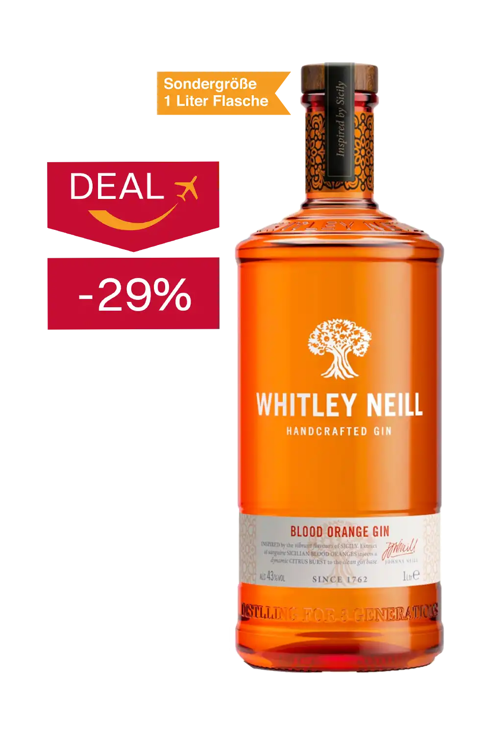Bild: Whitley Neill Blood Orange Gin 1 Liter Flasche