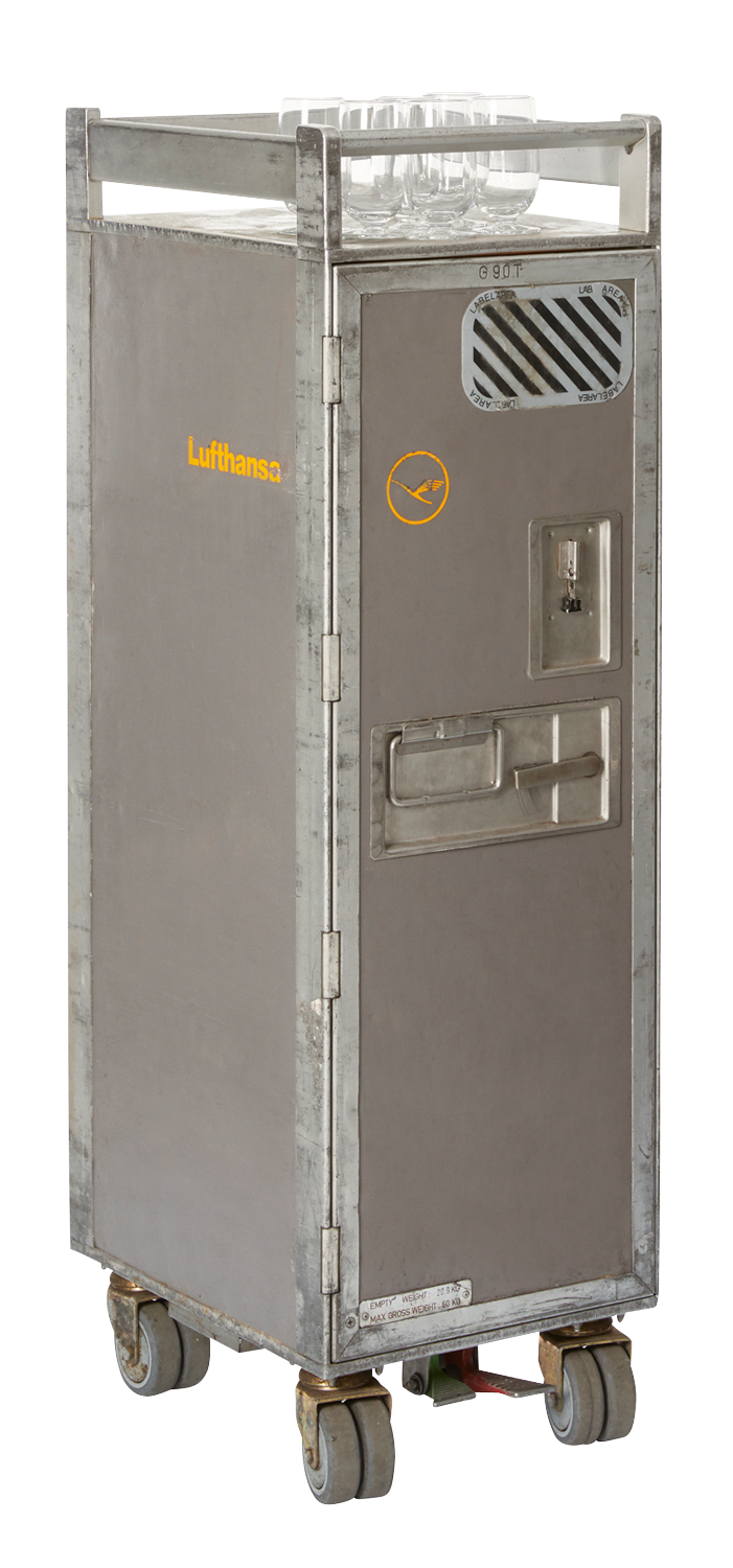Bild: Original Lufthansa Half-Size Flugzeug Trolley mit Flaschenreling gebraucht