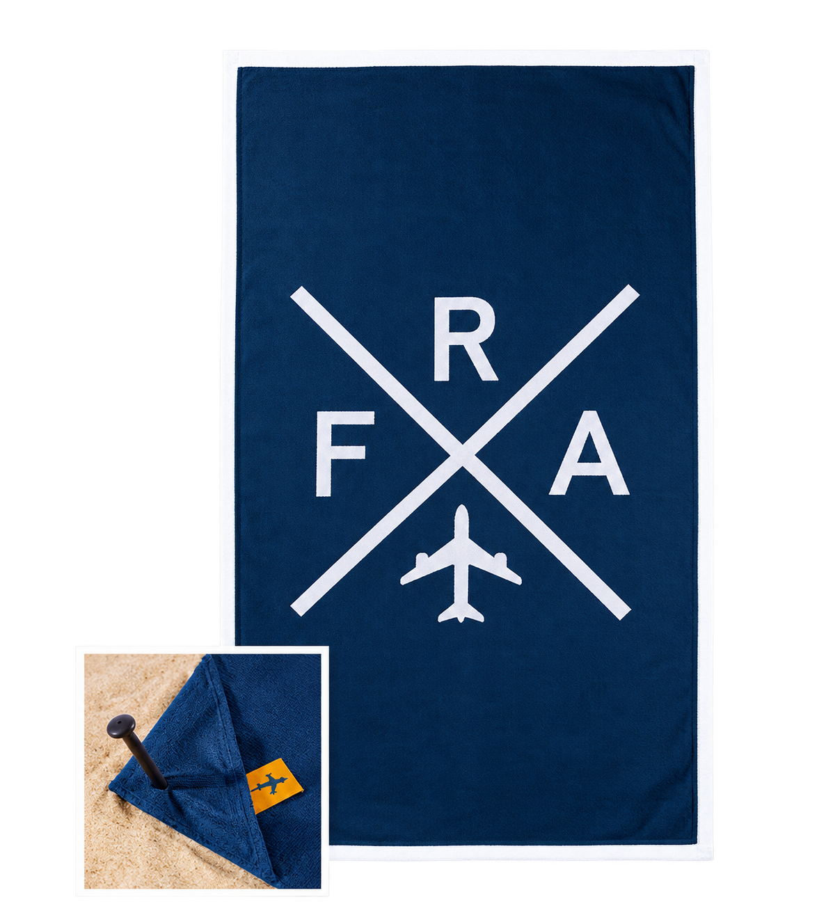 Bild: Quick Dry Beach Towel 3 Letter Code FRA dunkelblau weiß 100 × 180 cm