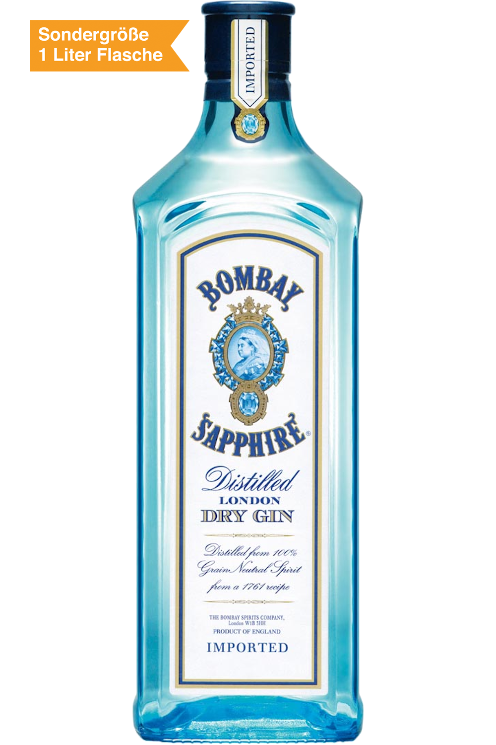 Bild: Bombay Sapphire London Dry Gin 40 % Vol. 1 Liter Flasche