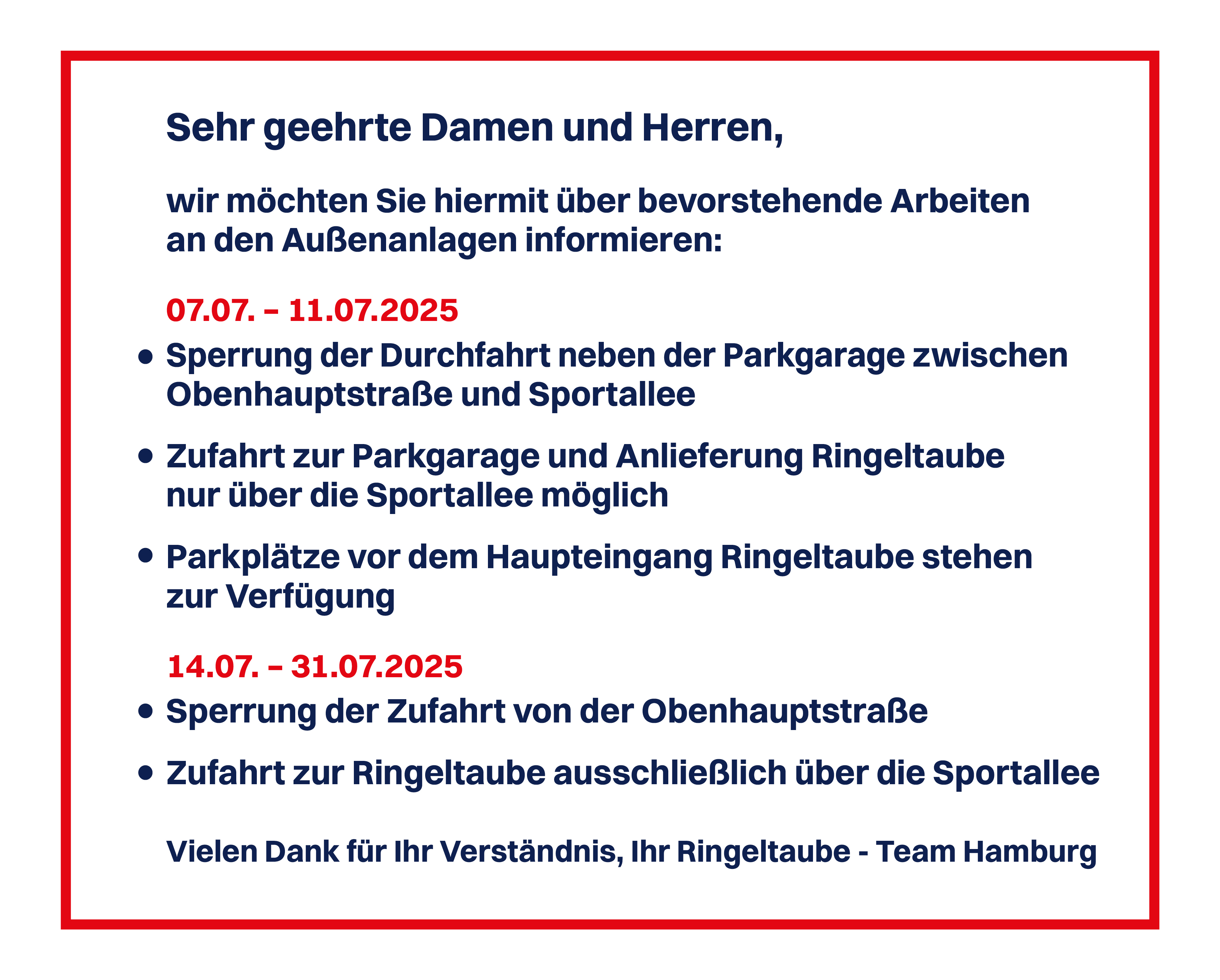 Informationen zur Anfahrt zur Ringeltaube Filiale Hamburg
