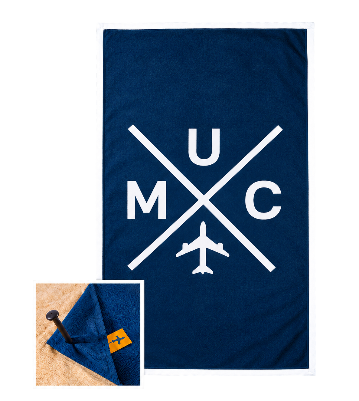 Bild: Quick Dry Beach Towel 3 Letter Code MUC dunkelblau weiß 100 × 180 cm