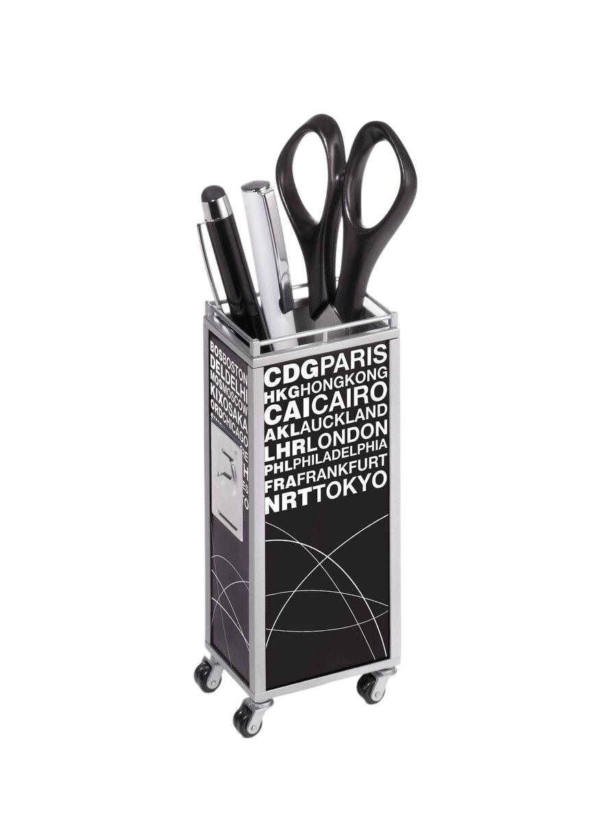 Bild: Mini Trolley Metall mit Airport Motiv Stifteköcher