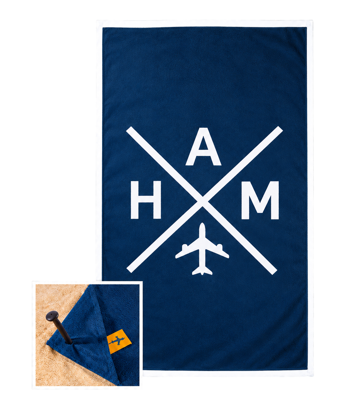 Bild: Quick Dry Beach Towel 3 Letter Code HAM dunkelblau weiß 100 × 180 cm